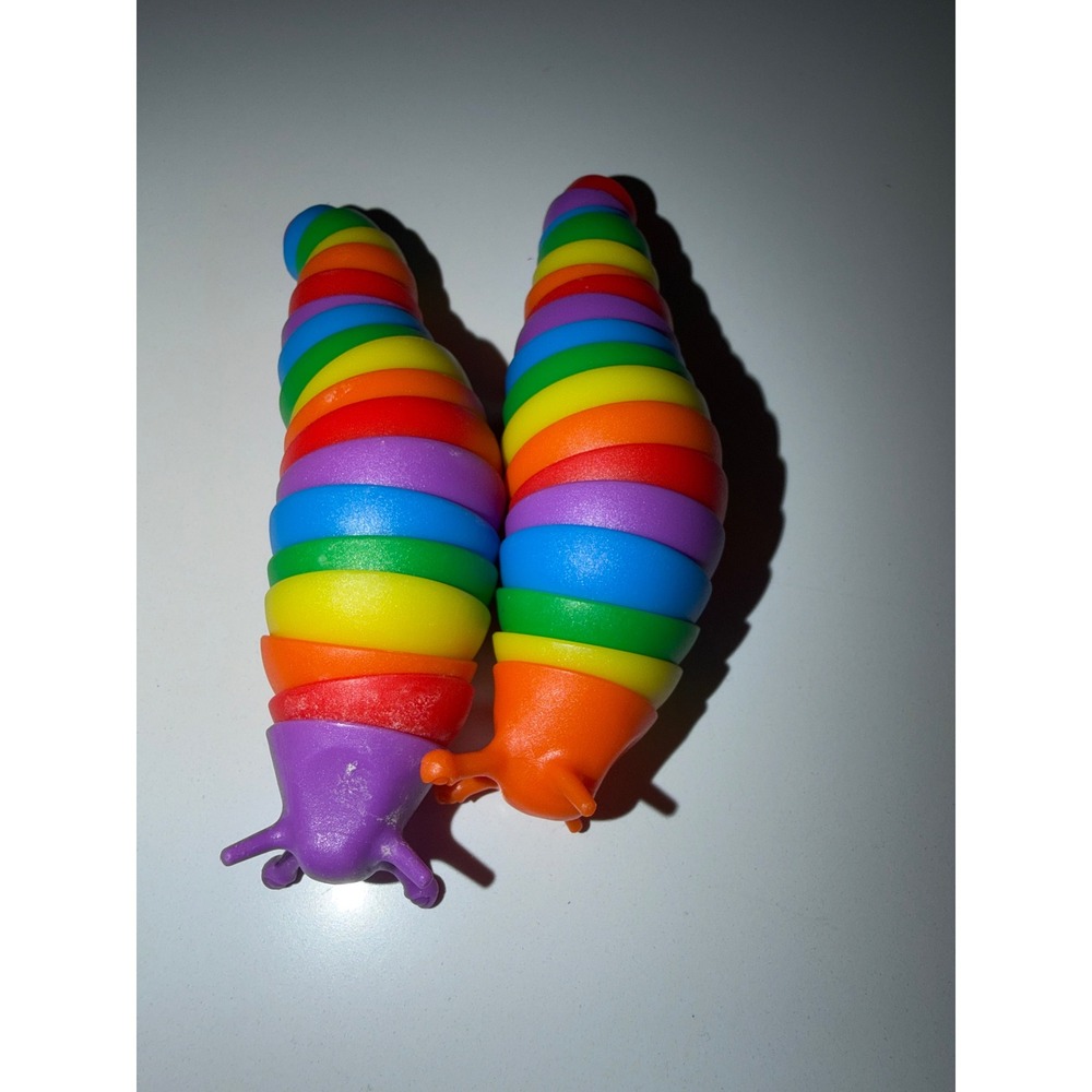 Rainbow Articulated Slug Fidget Toy Set of 2 Sensory Stress Relief Toys Multi